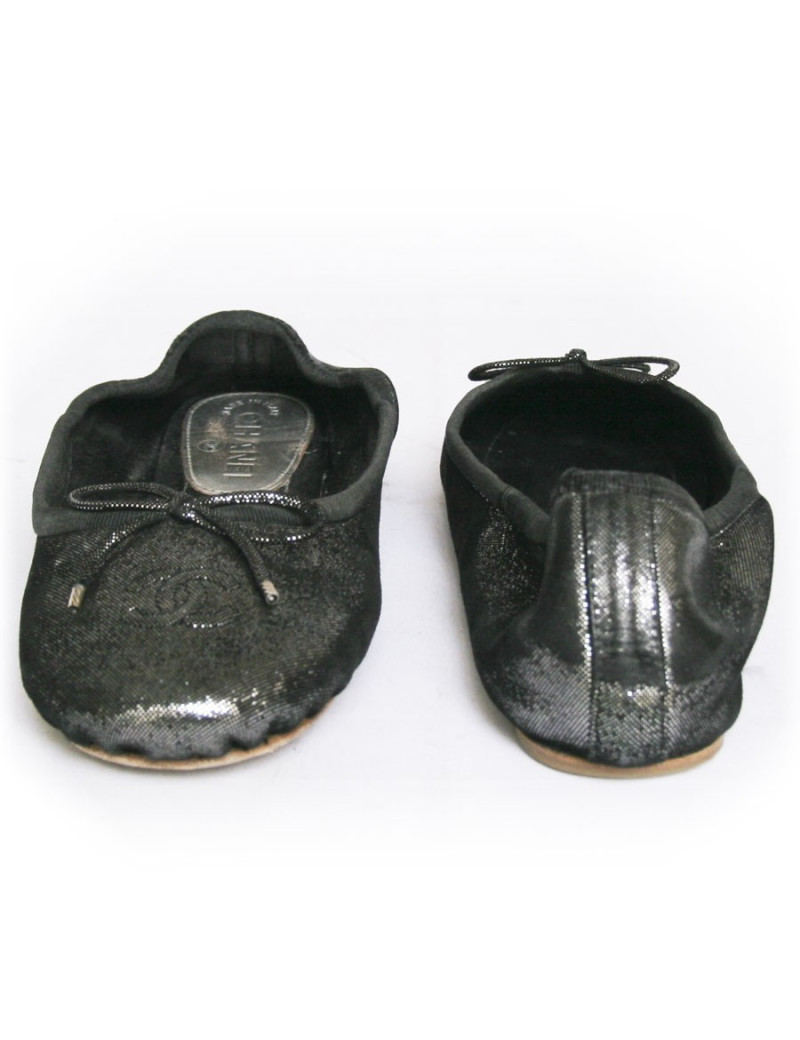 Ballerines CHANEL T 37  cuir lamé gris