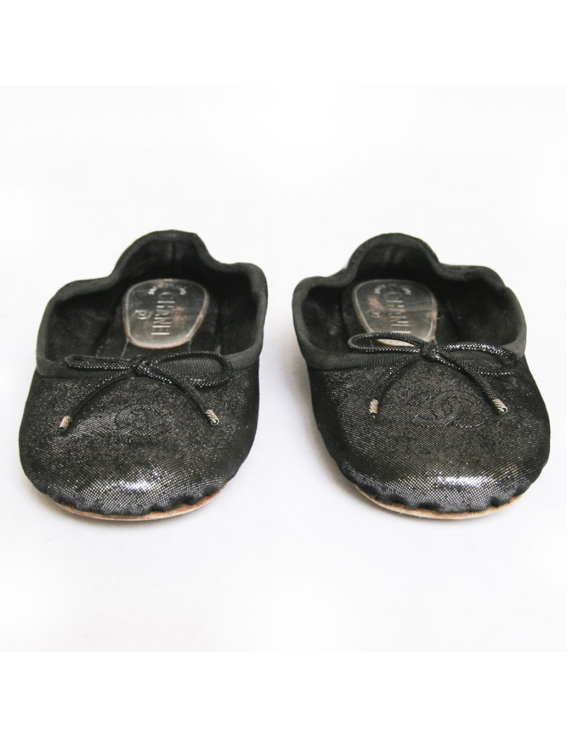 Ballerines CHANEL T 37  cuir lamé gris