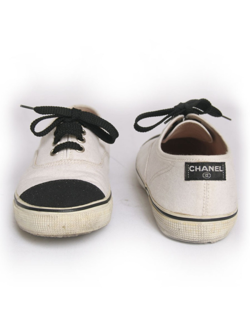 Tennis CHANEL t 37 toile blanc et noir