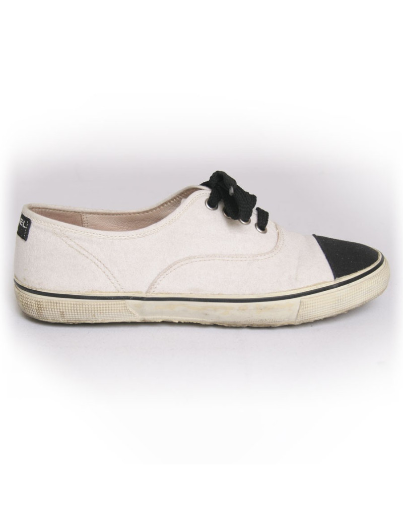 Tennis CHANEL t 37 toile blanc et noir