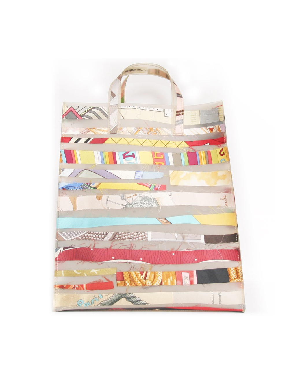 Sac HERMES plastique et rubans foulards
