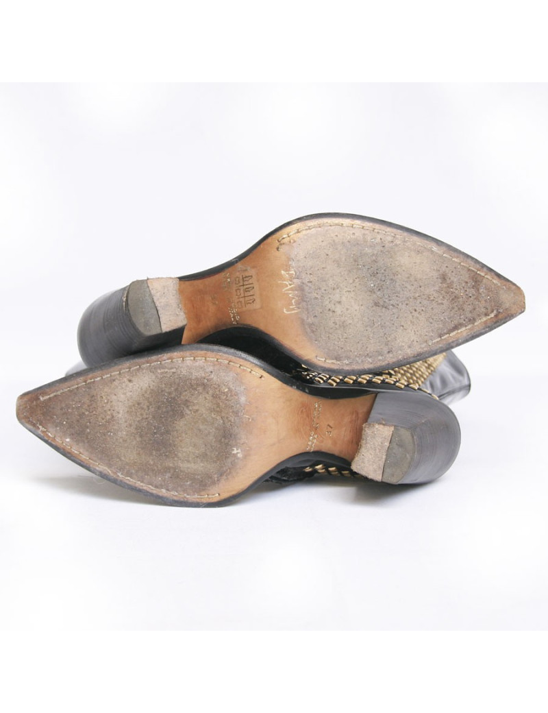 Santiags DAMY T37 en cuir verni et strass doré