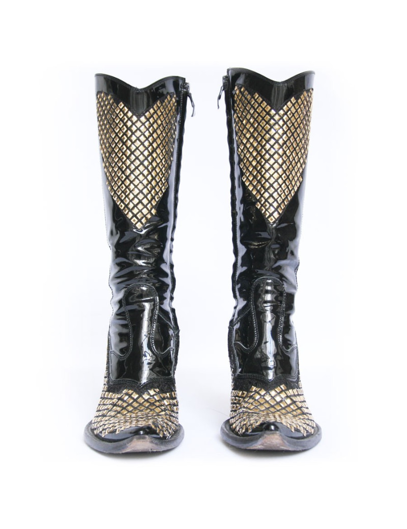 Santiags DAMY T37 en cuir verni et strass doré