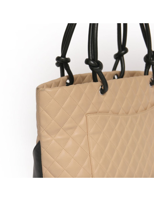 Sac shopping  Cambon CHANEL bicolore beige et noir GM