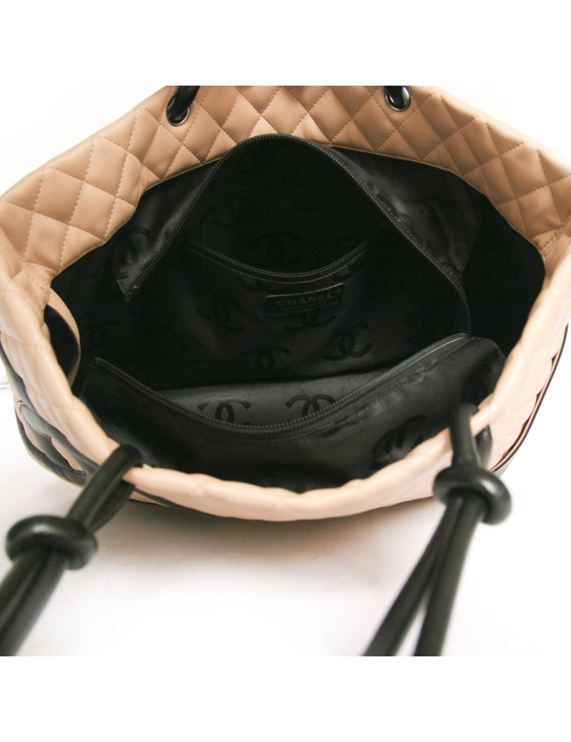 Sac shopping  Cambon CHANEL bicolore beige et noir GM