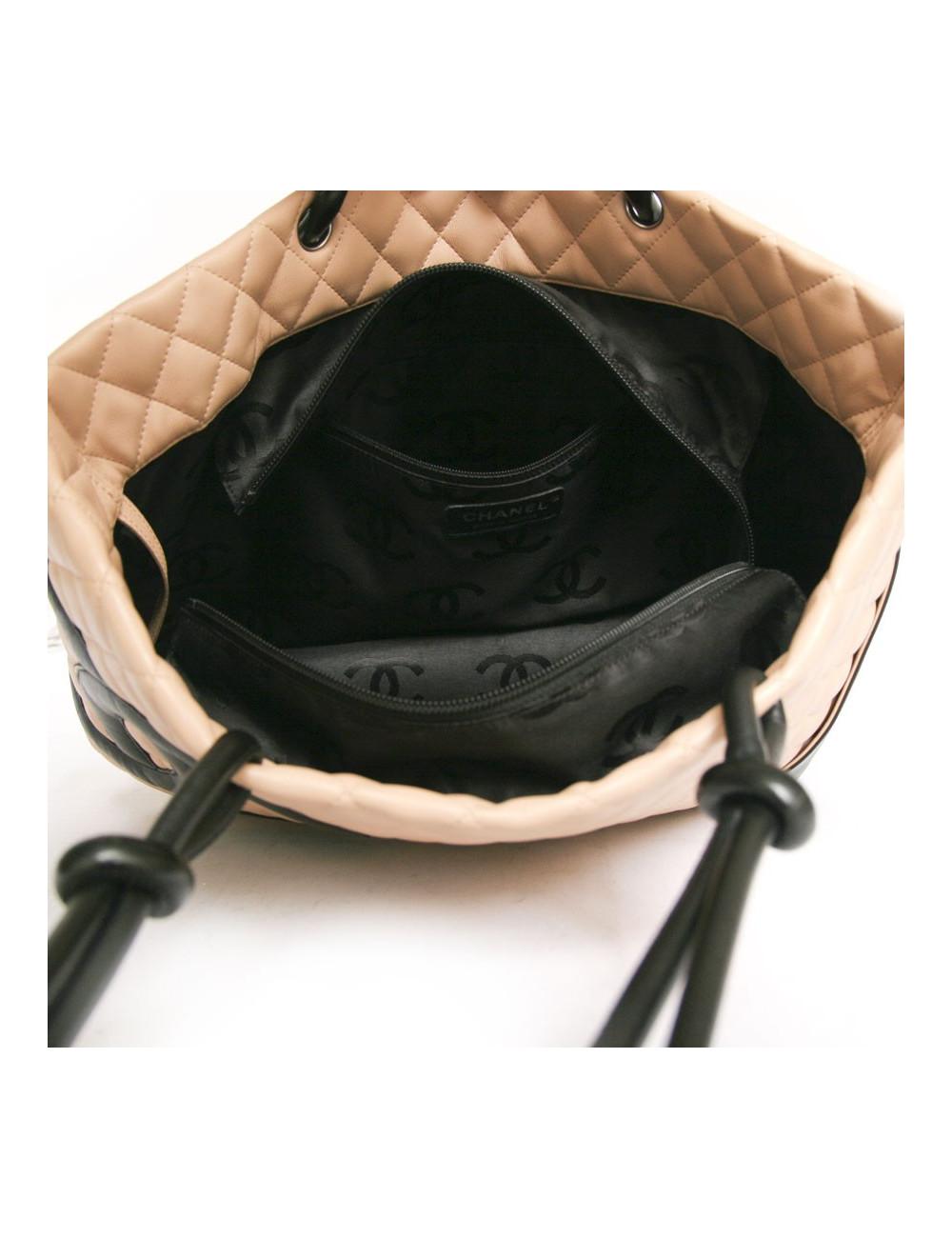 Sac Cambon CHANEL bicolore beige et noir