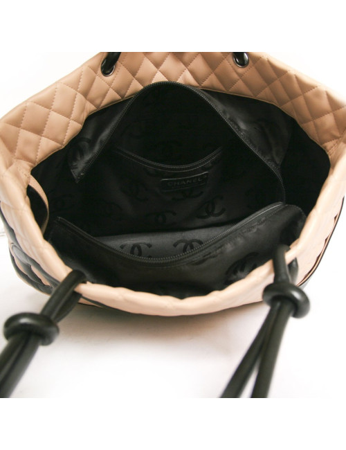 Sac shopping  Cambon CHANEL bicolore beige et noir GM