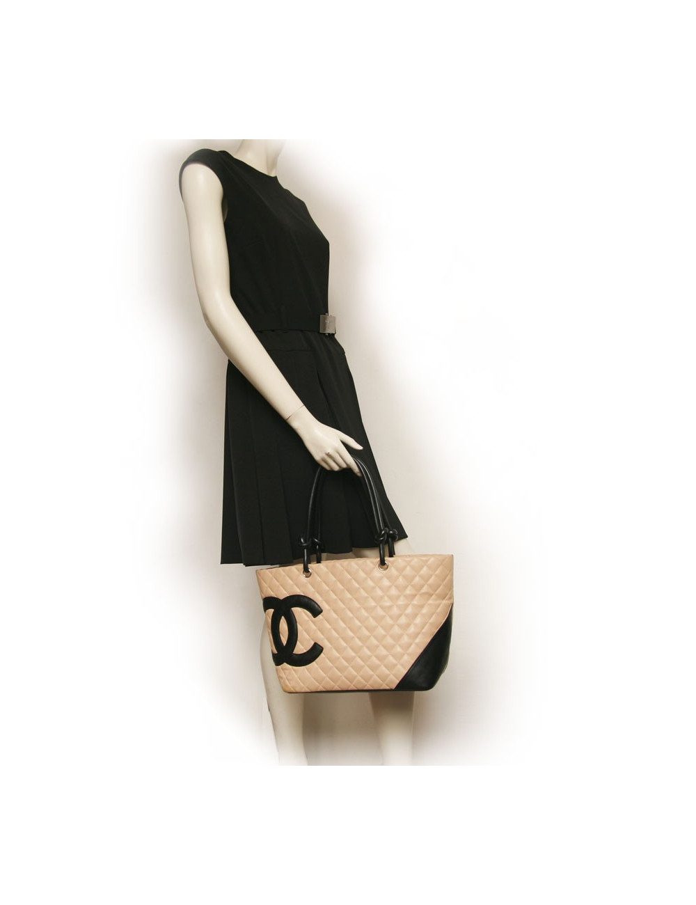 Sac Cambon CHANEL bicolore beige et noir