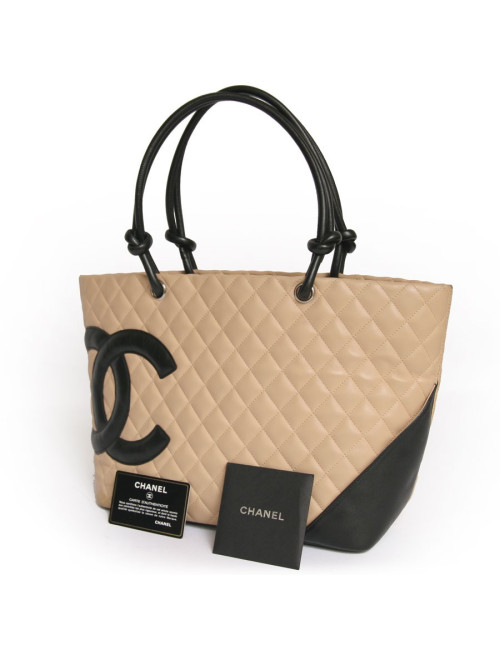 Sac shopping  Cambon CHANEL bicolore beige et noir GM