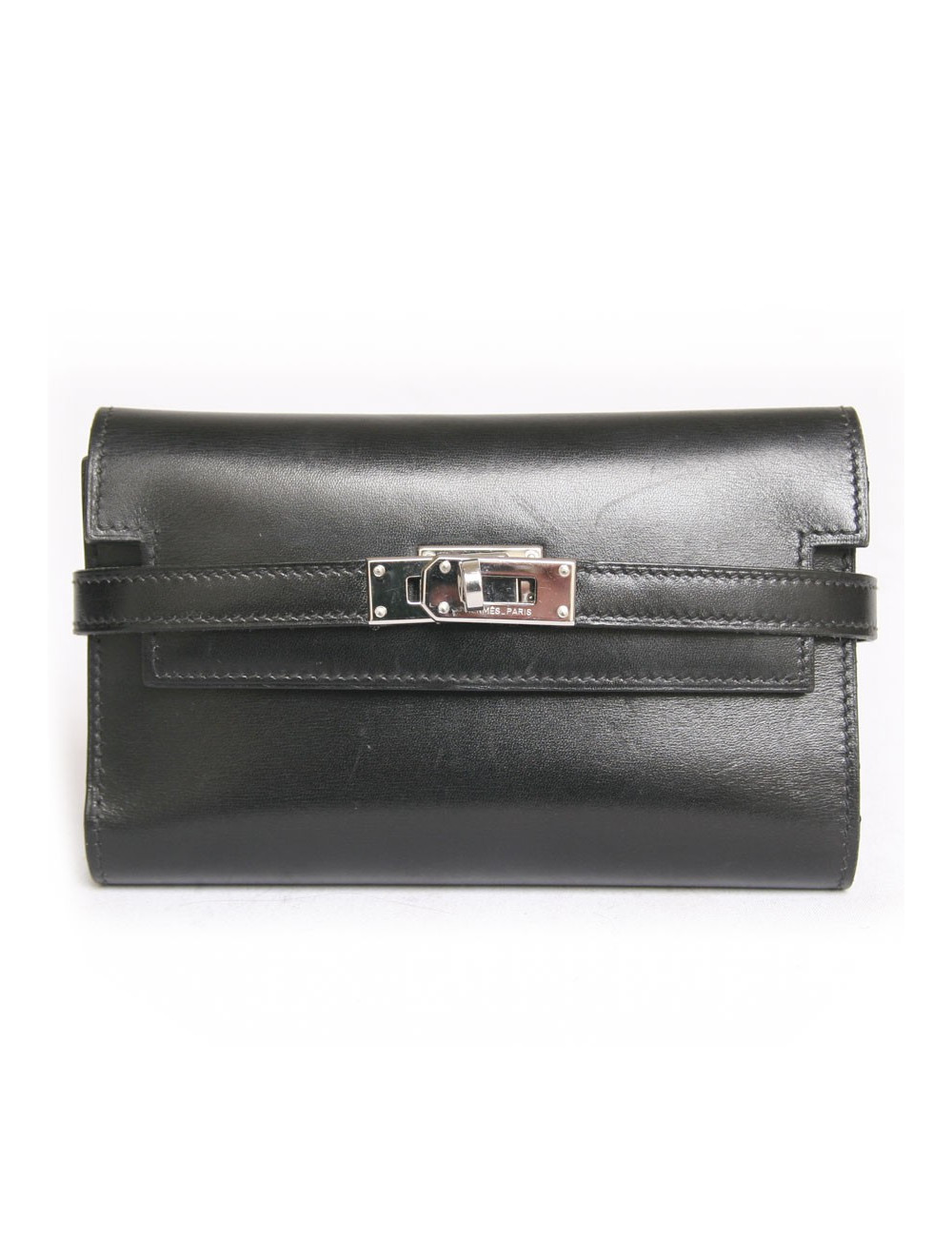 Portefeuille Kelly HERMES cuir de box noir