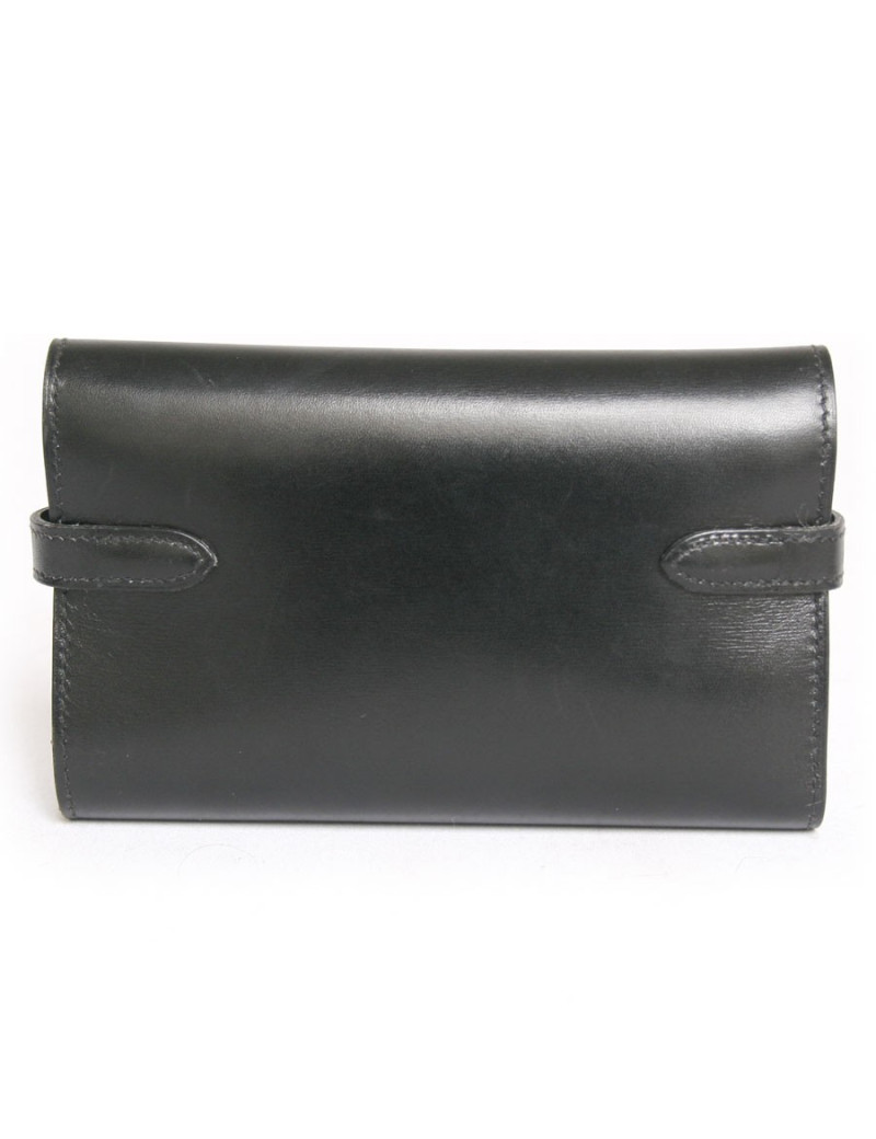 Portefeuille Kelly HERMES cuir de box noir