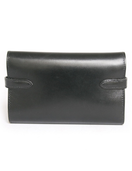 Portefeuille Kelly HERMES cuir de box noir