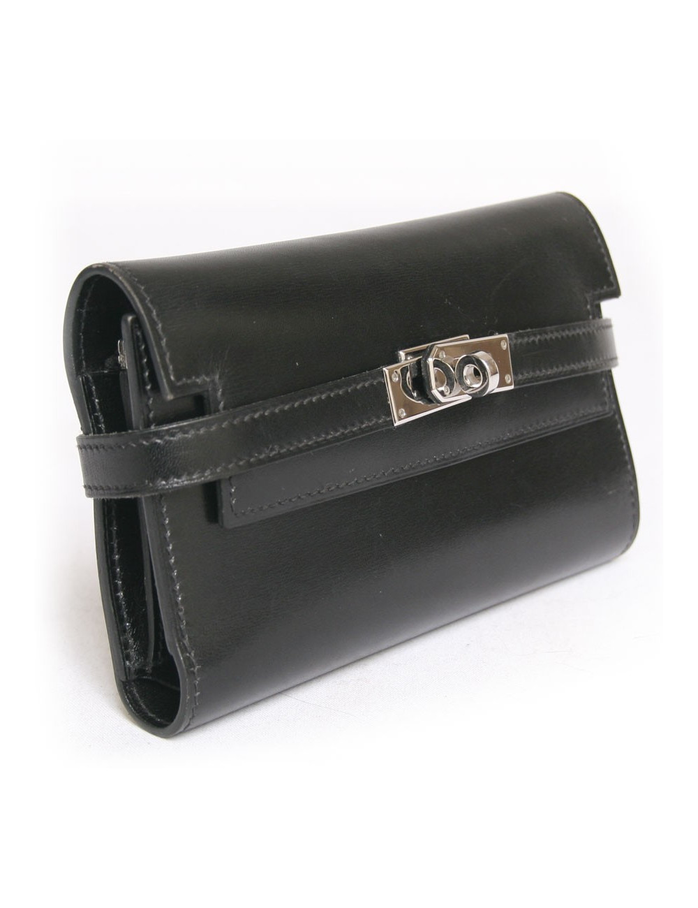 Portefeuille Kelly HERMES cuir de box noir