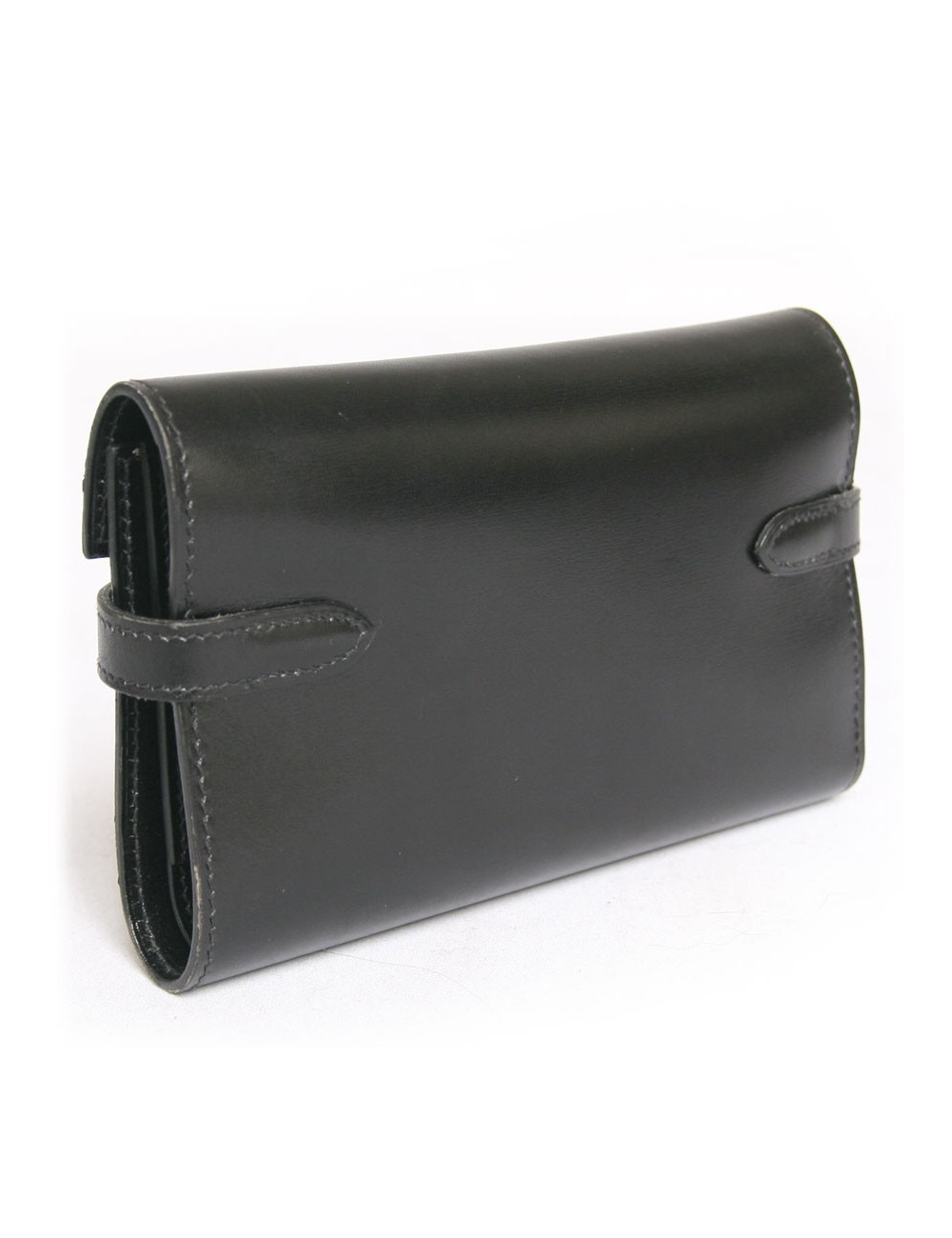 Portefeuille Kelly HERMES cuir de box noir