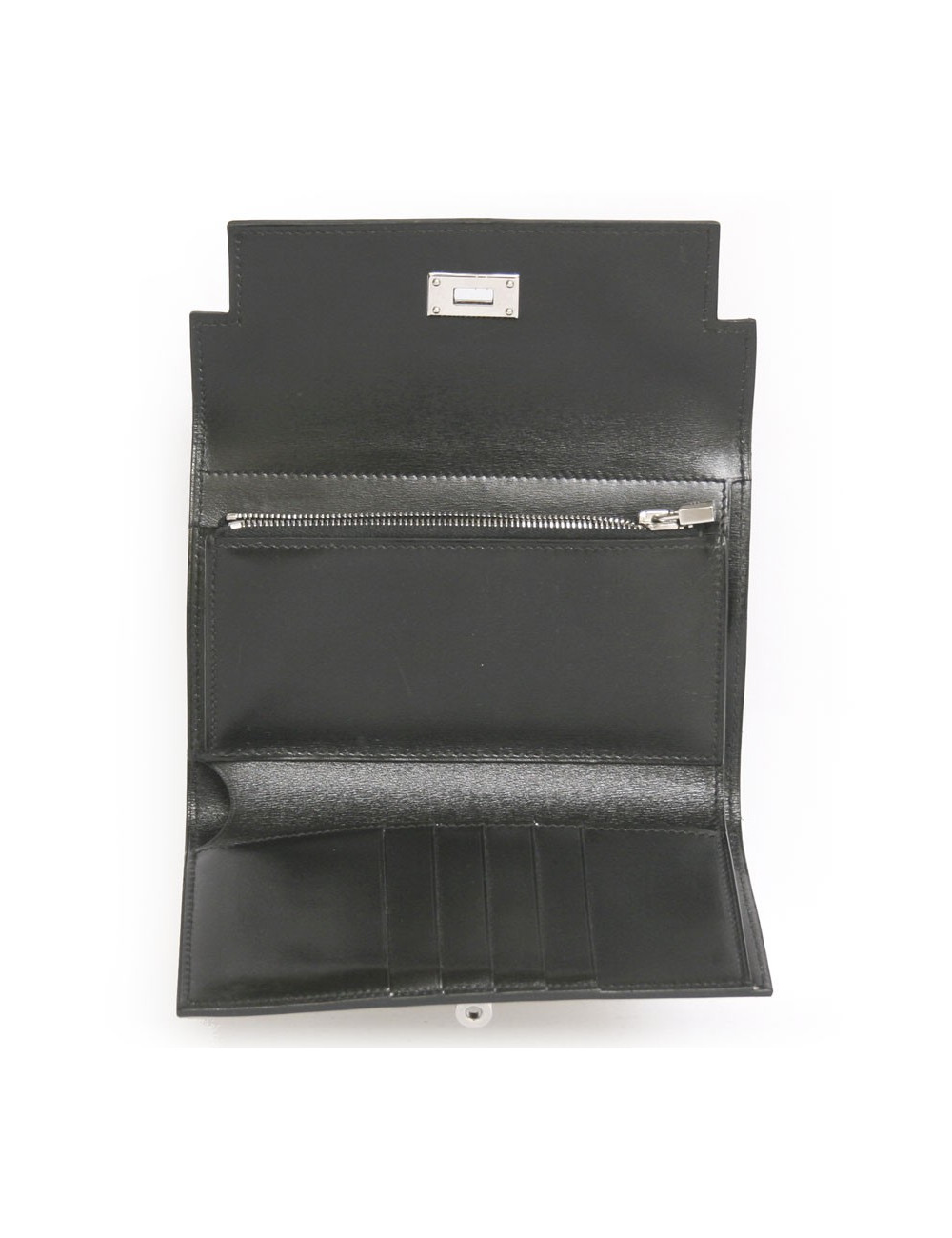 Portefeuille Kelly HERMES cuir de box noir