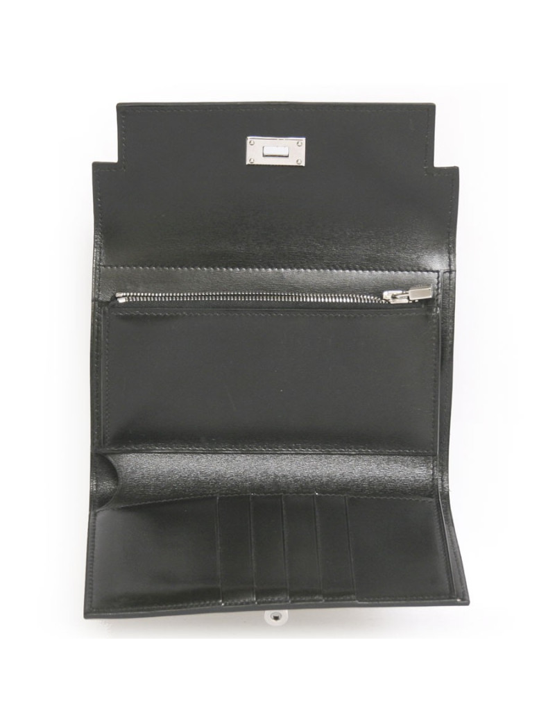 Portefeuille Kelly HERMES cuir de box noir