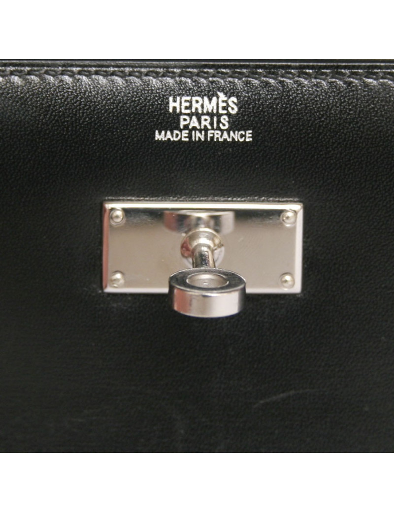 Portefeuille Kelly HERMES cuir de box noir
