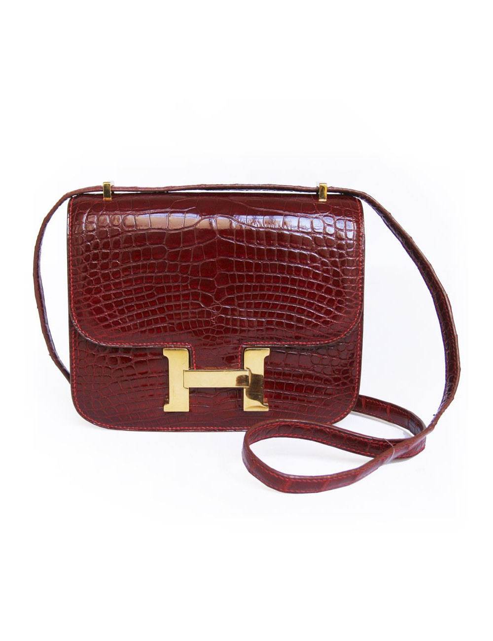 Sac Constance Rouge braise HERMES en crocodile