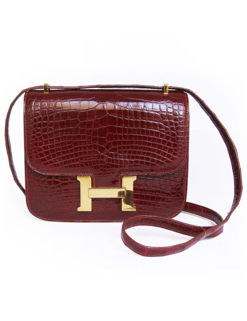 Sac Constance Rouge braise HERMES en crocodile