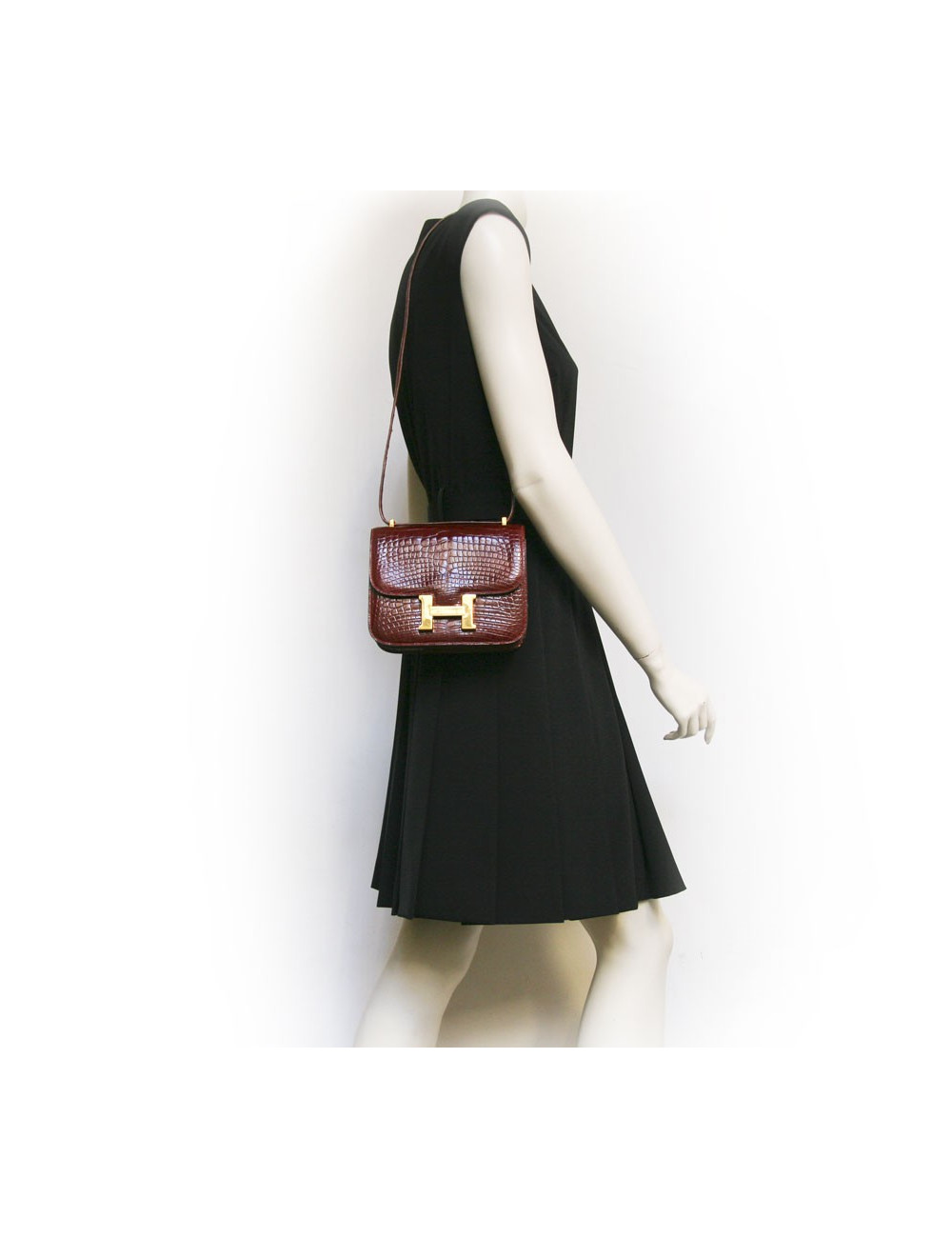 Sac Constance Rouge braise HERMES en crocodile