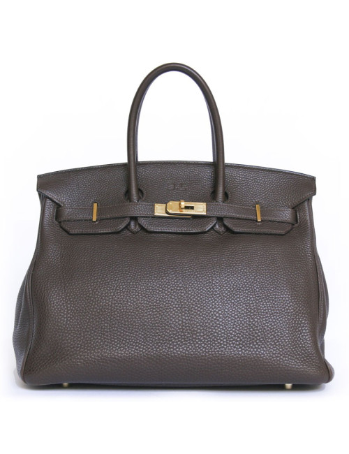 Birkin 35 HERMES togo marron bijouterie dorée