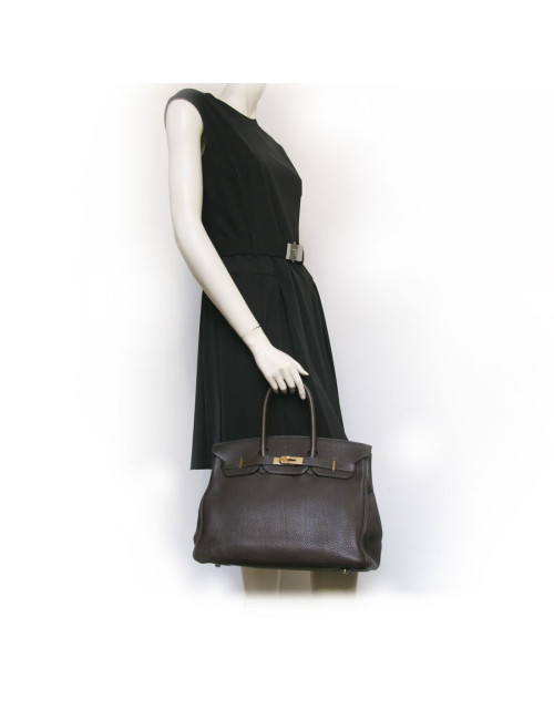 Birkin 35 HERMES togo marron bijouterie dorée