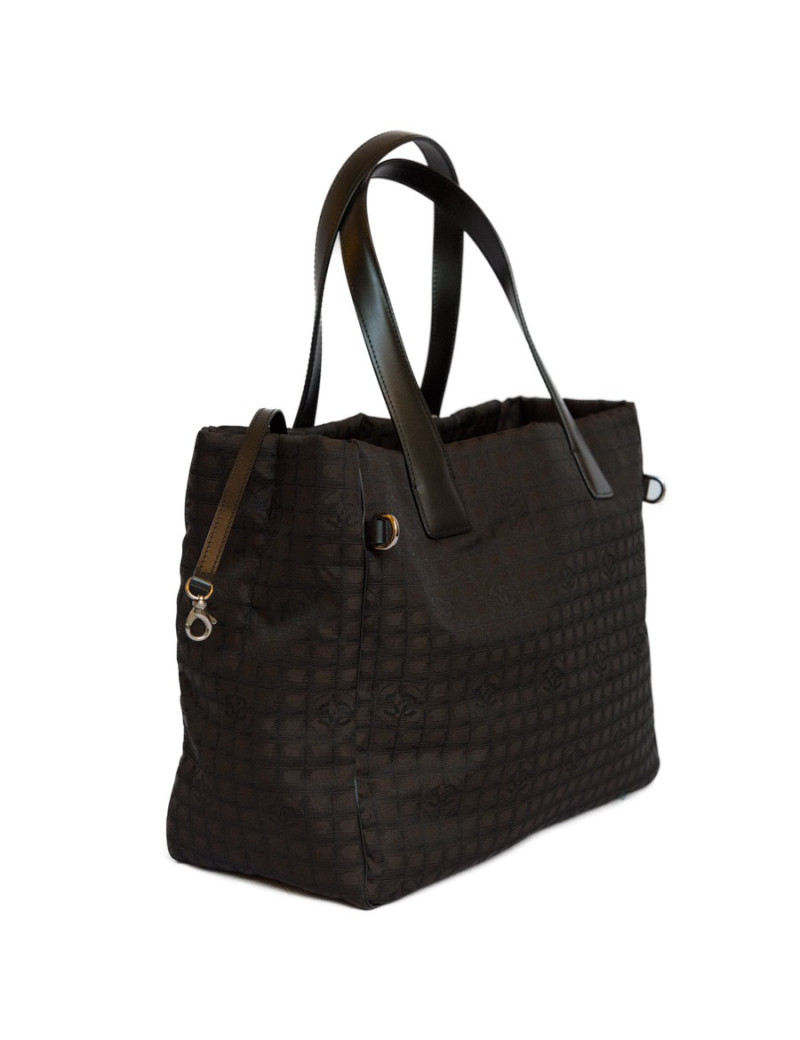 Sac CHANEL en toile monogram marron et noir