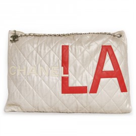 Grand sac"Chanel LA" CHANEL tissu blanc nacré 