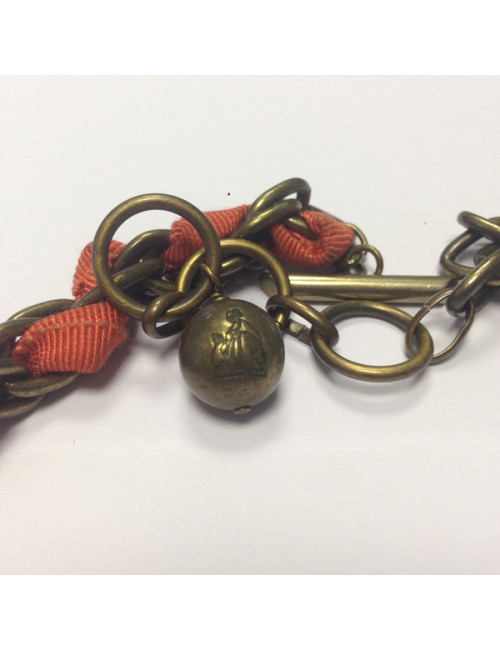 Collier LANVIN Salamandre en strass rouge et chaîne laiton