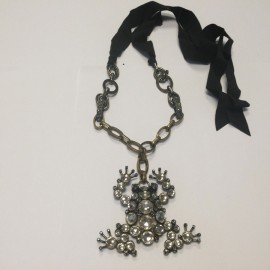 Necklace brooch LANVIN frog rhinestone and chain