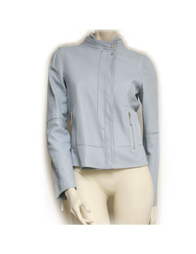 Veste biker en cuir GUCCI bleu ciel