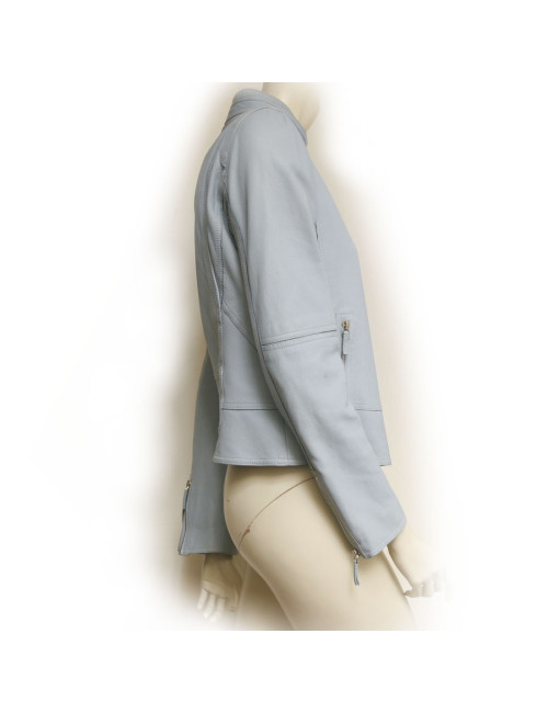 Veste biker en cuir GUCCI bleu ciel