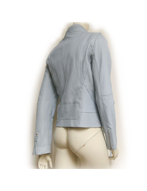 Veste biker en cuir GUCCI bleu ciel