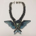 Necklace LANVIN Eagle articulated rhinestone blues and metal
