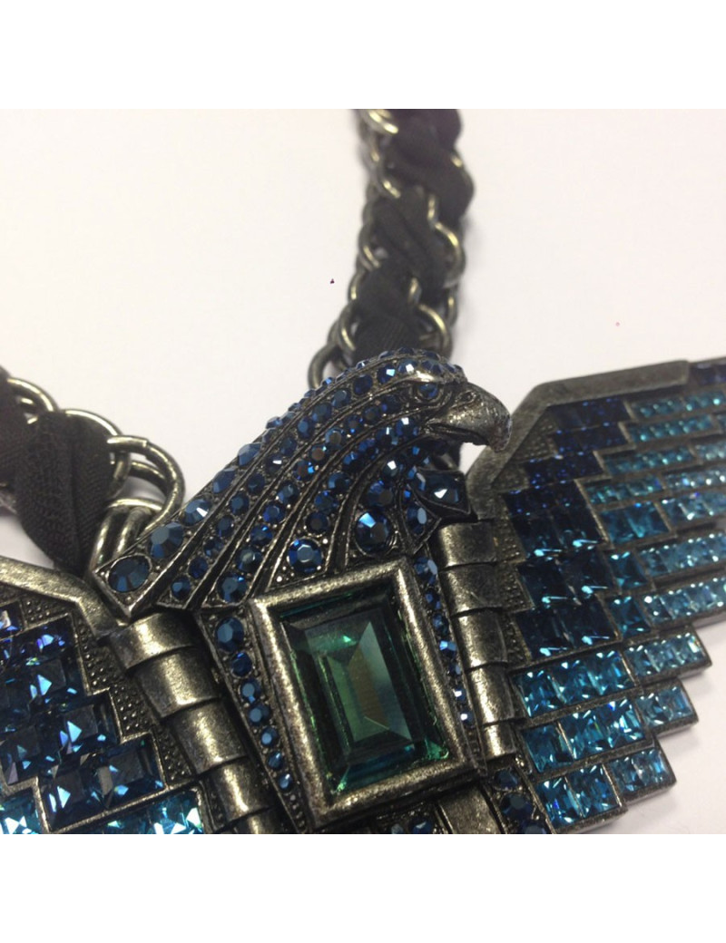 Collier LANVIN aigle articulé strass bleus et métal