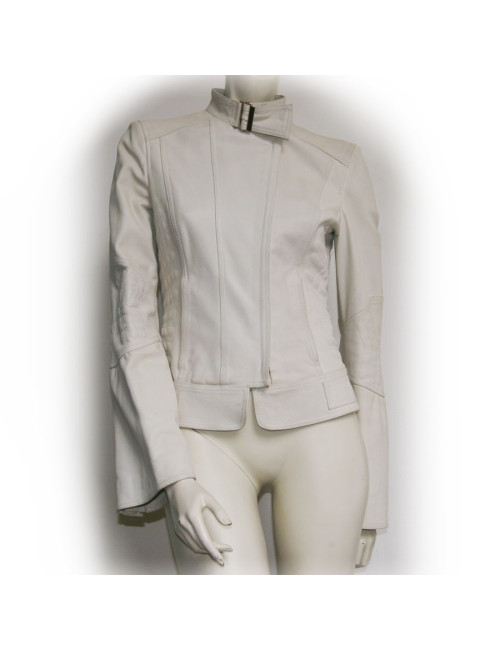 Veste biker GUCCI en cuir blanc