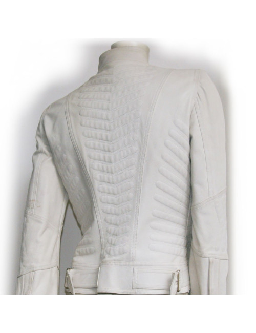 Veste biker GUCCI en cuir blanc