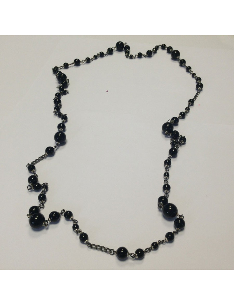 Sautoir Marguerite de Valois pâte de verre noir