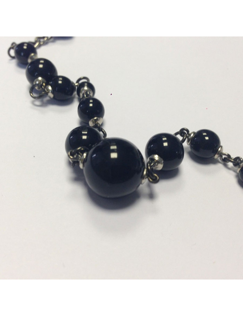 Sautoir Marguerite de Valois pâte de verre noir