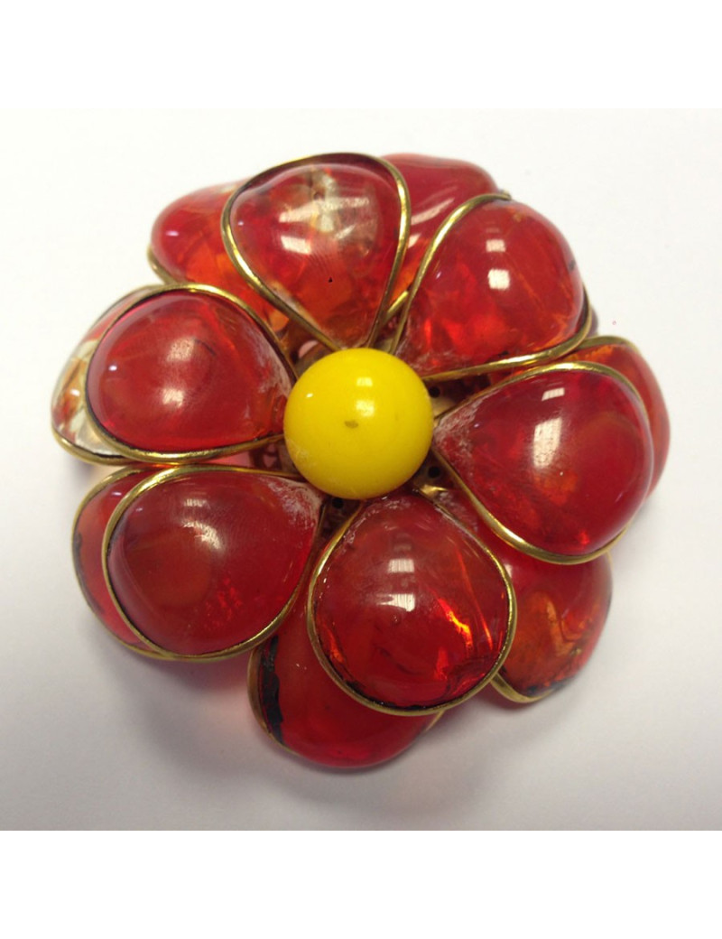 Broche Marguerite de Valois en pâte de verre 