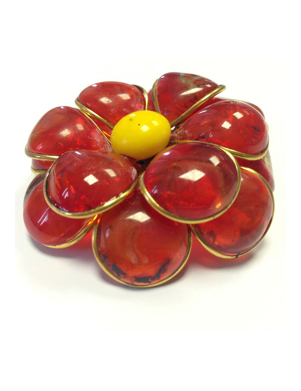 Broche Marguerite de Valois en pâte de verre 