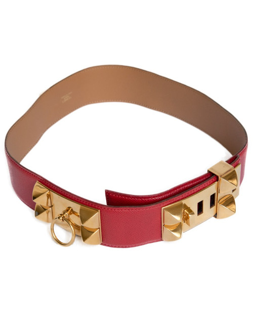 Ceinture Médor HERMES T74 rouge casaque