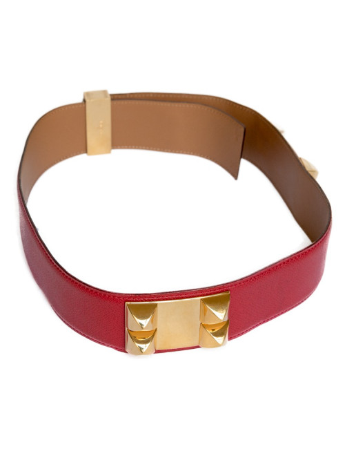 Ceinture Médor HERMES T74 rouge casaque