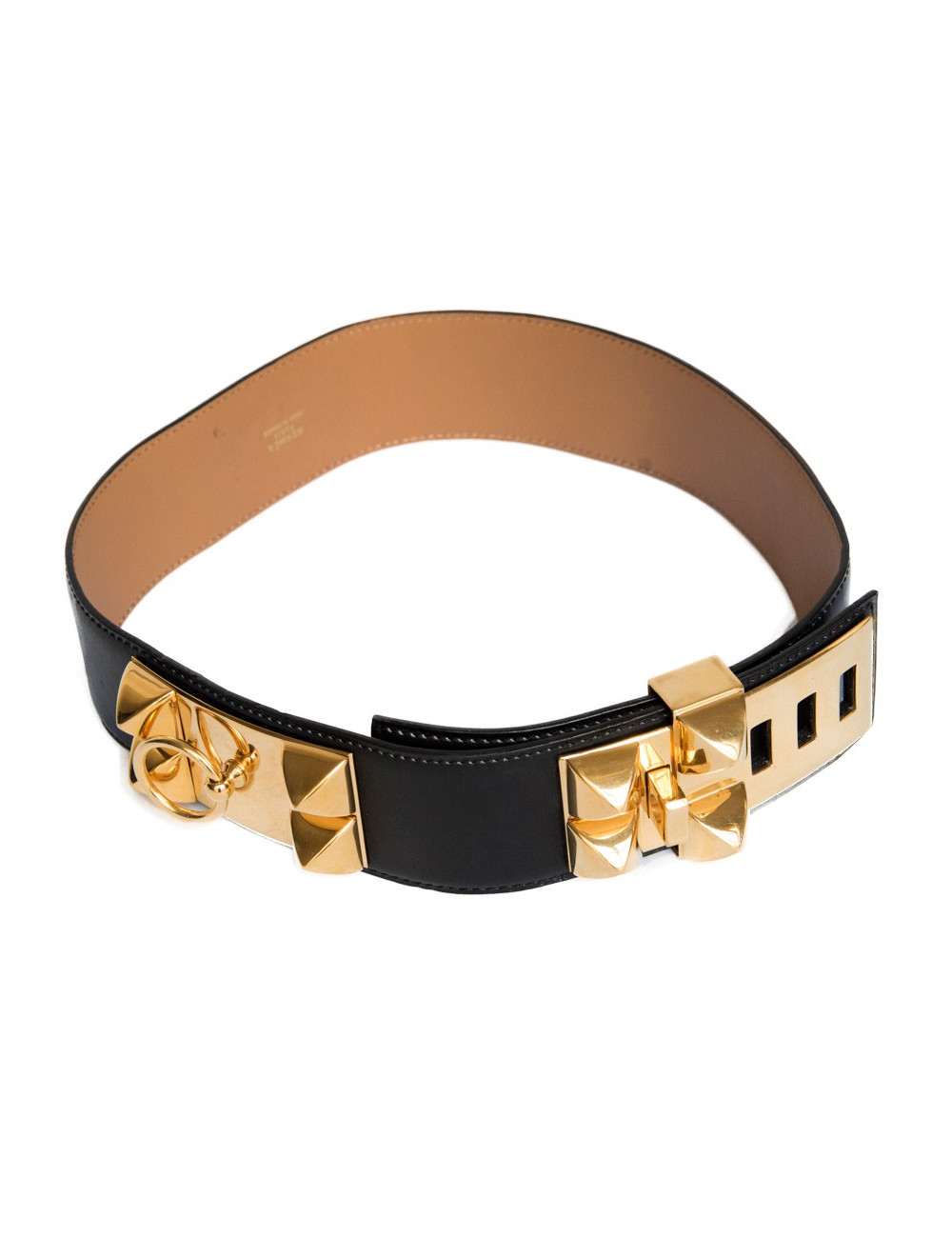 Ceinture Médor HERMES cuir box noir t65