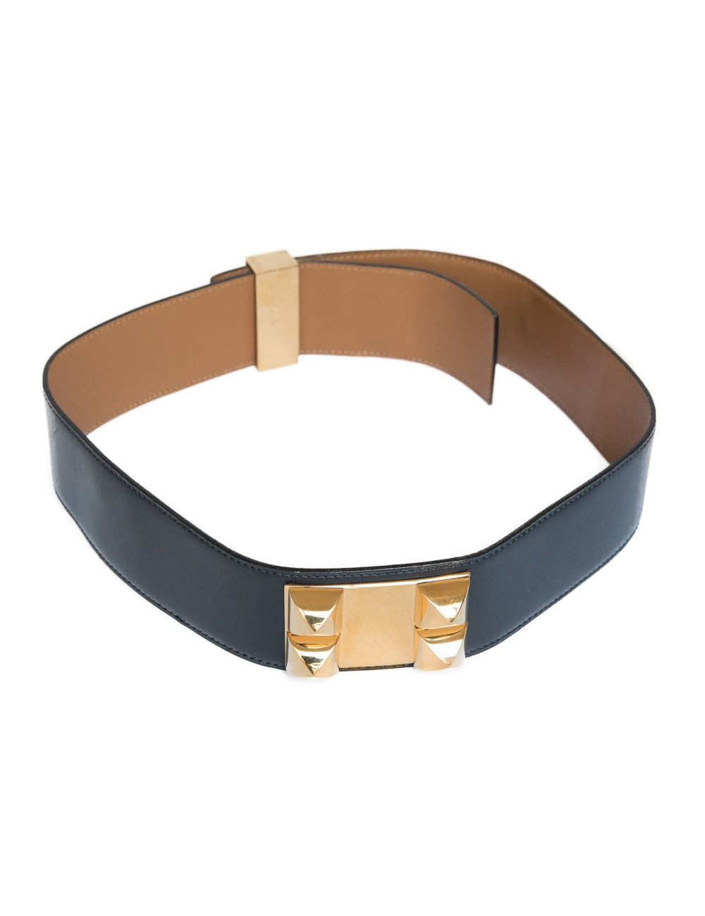 Ceinture Médor HERMES cuir de box  bleu t 70