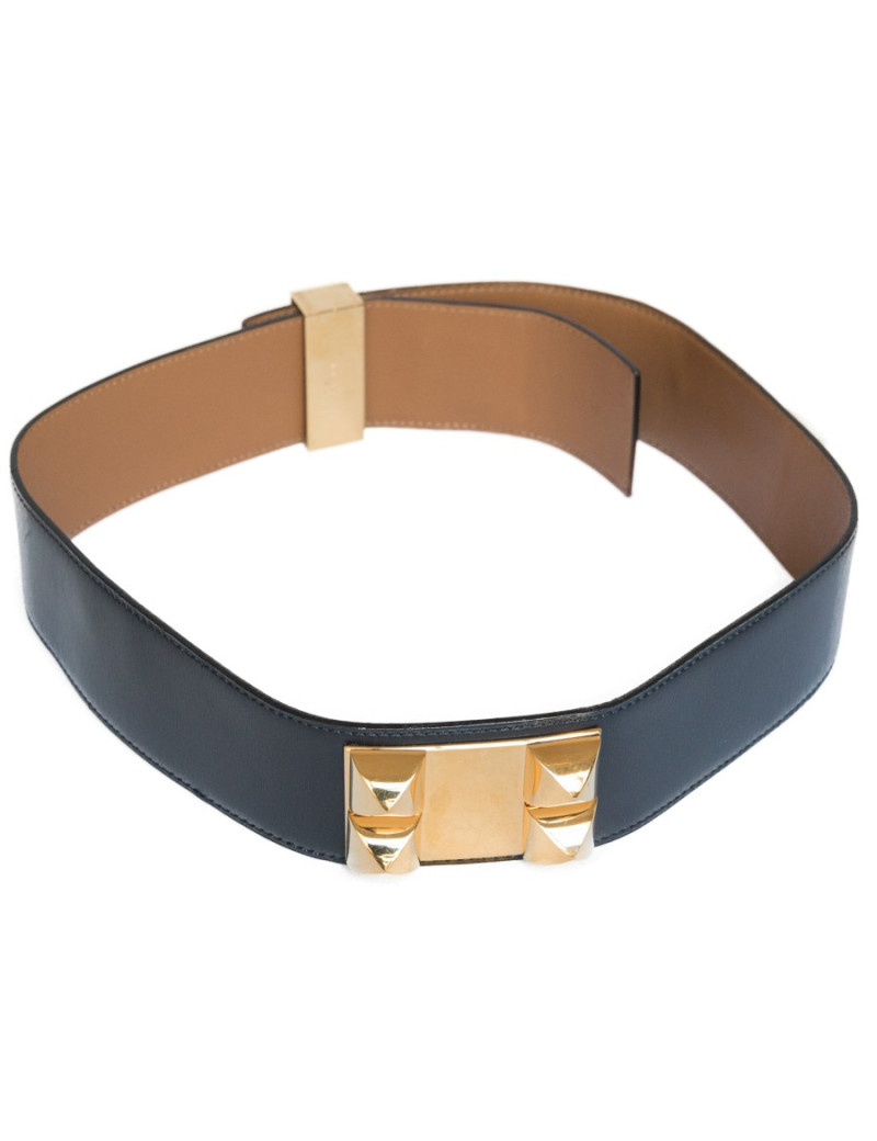 Ceinture Médor HERMES cuir bleu