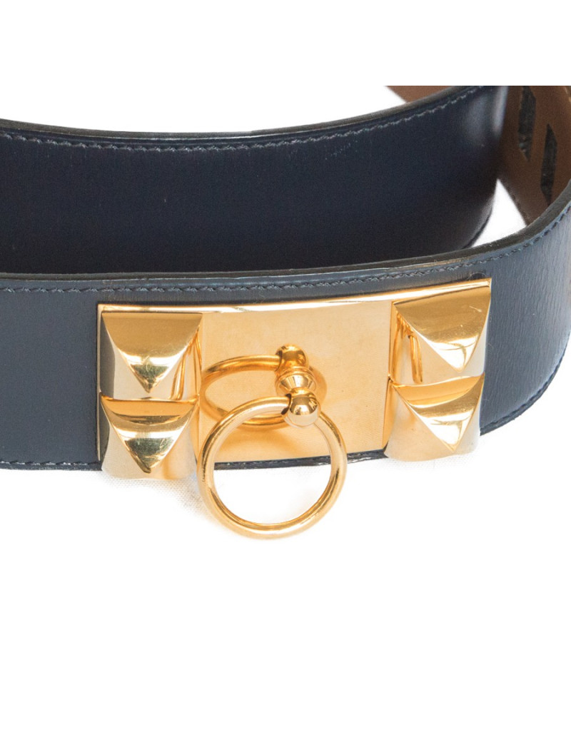 Ceinture Médor HERMES cuir bleu