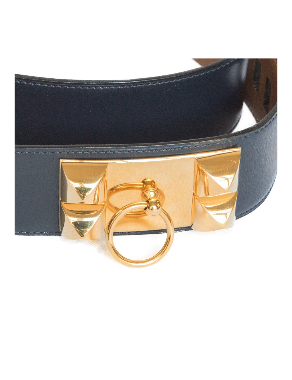 Ceinture Médor HERMES cuir de box  bleu t 70