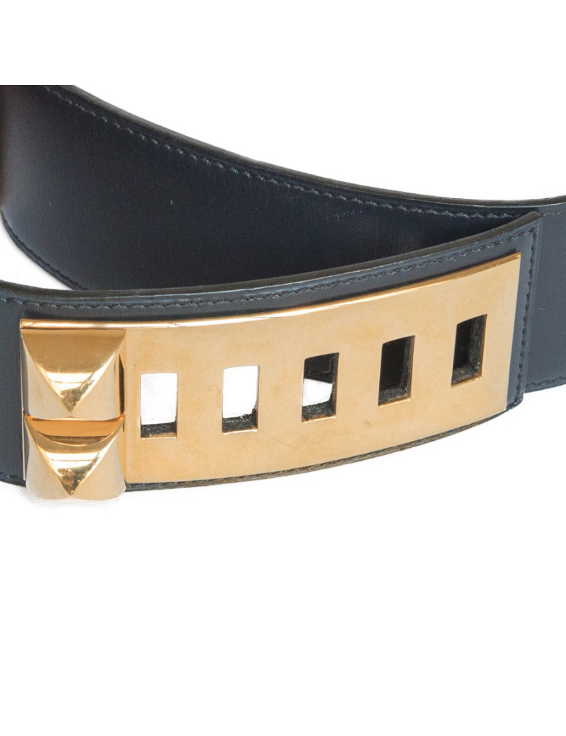 Ceinture Médor HERMES cuir bleu