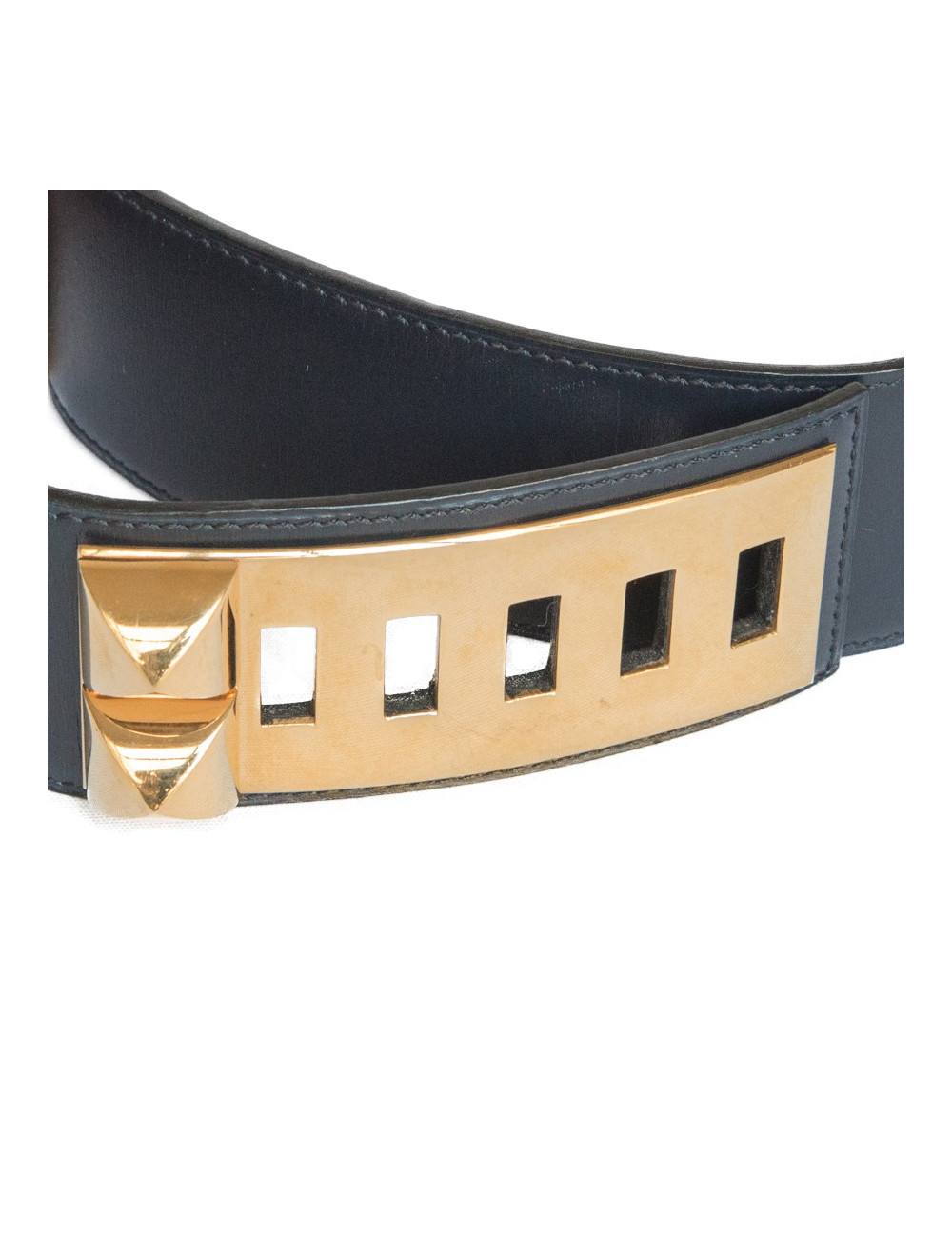 Ceinture Médor HERMES cuir de box  bleu t 70